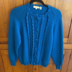 Rare Vintage Saks Fifth Avenue 100% Wool Made in Italy Blue Twee Cardigan